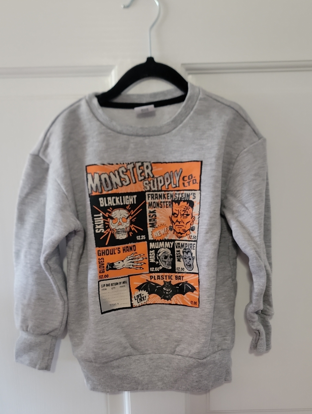 Kids' Grey Monster Supply Graphic Sweatshirt - Orange & Black Print